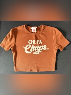 Zara Brown Chupa Chups Logo Ribbed Crop Top